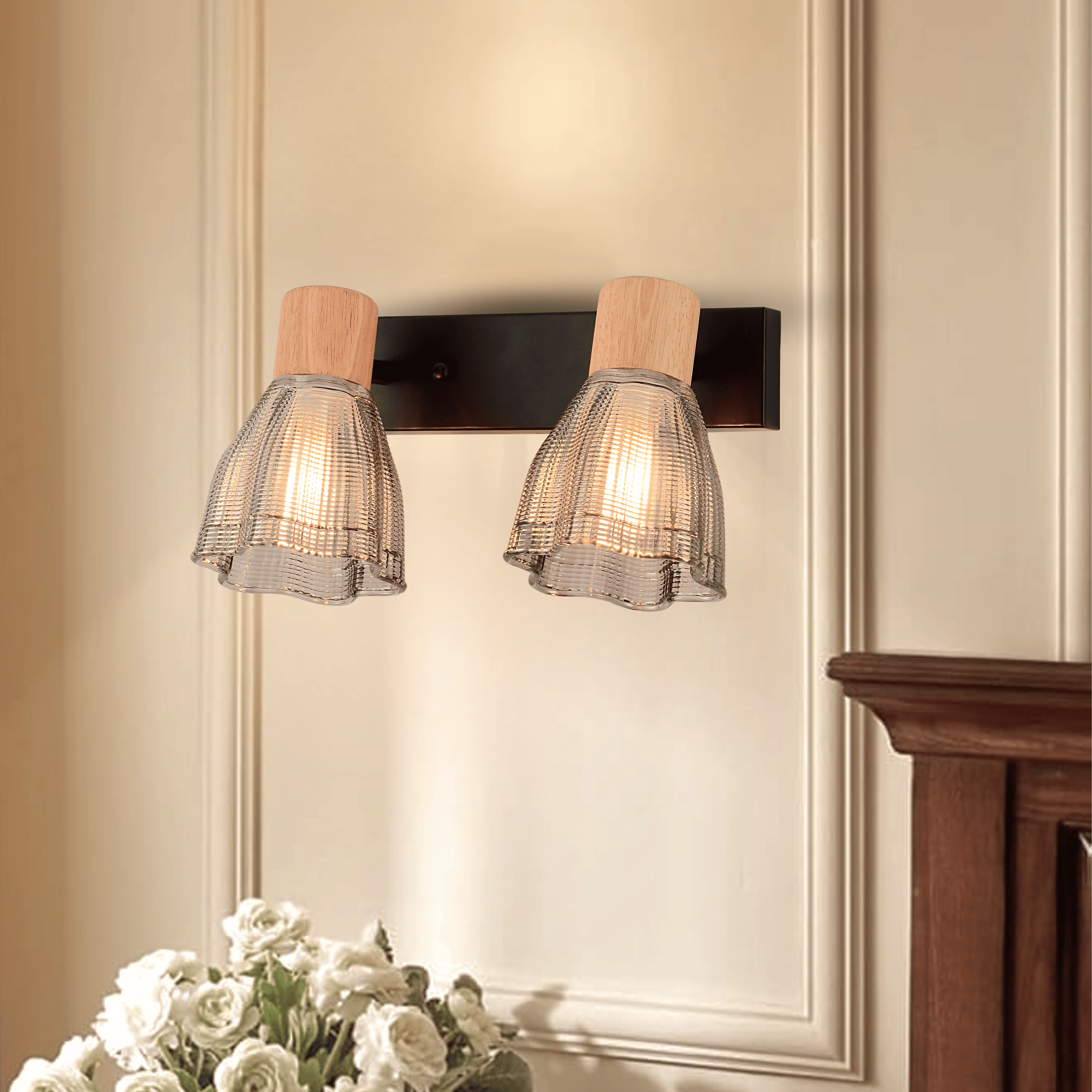 Flora Bloom Double Wall Light Smoke Grey