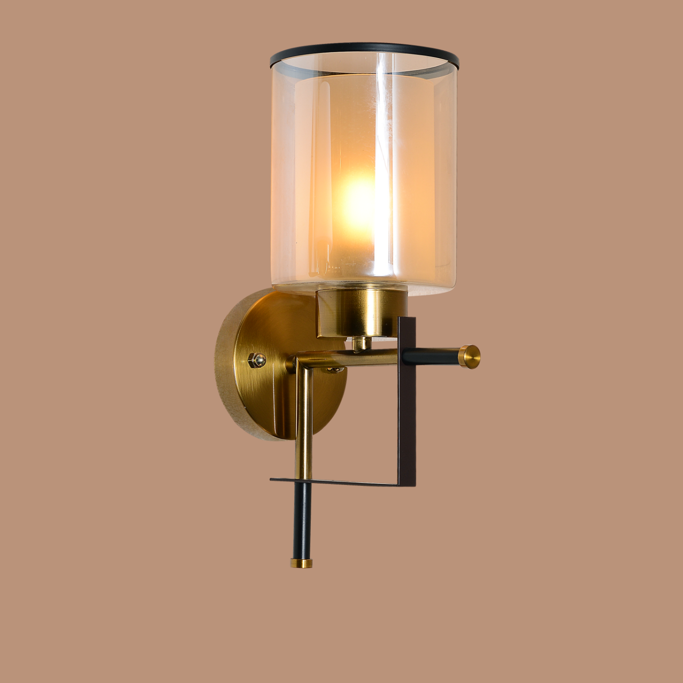 Gold & Black Frame Wall Light with Amber Glass Shade